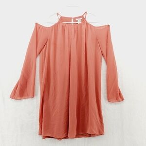 Bar III Women's Off-The-Shoulder Keyhole Long Sleeve Orange Summer Blouse P1741